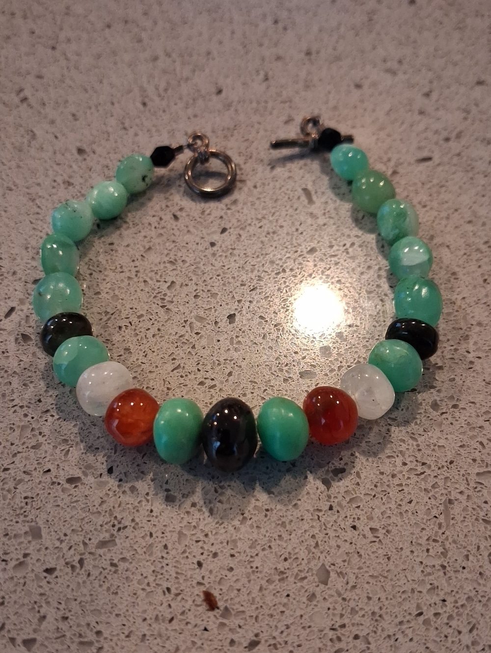 Green Beaded Gemstone Bracelet with Multicolor Accents